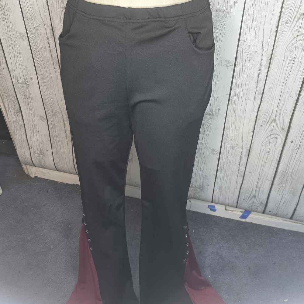 NWT Rosegal Black Grommet Flare Pants Burgundy Goth Steampunk M - Picture 4 of 8